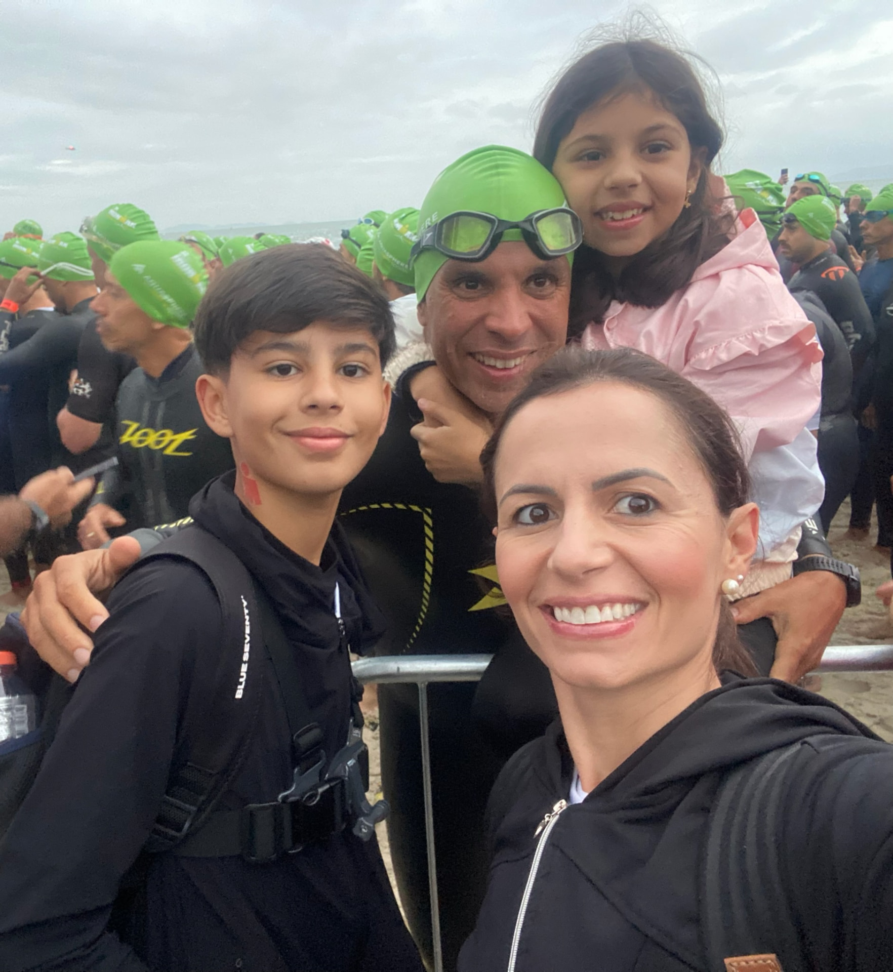 Leo com um atleta de natação antes da largada